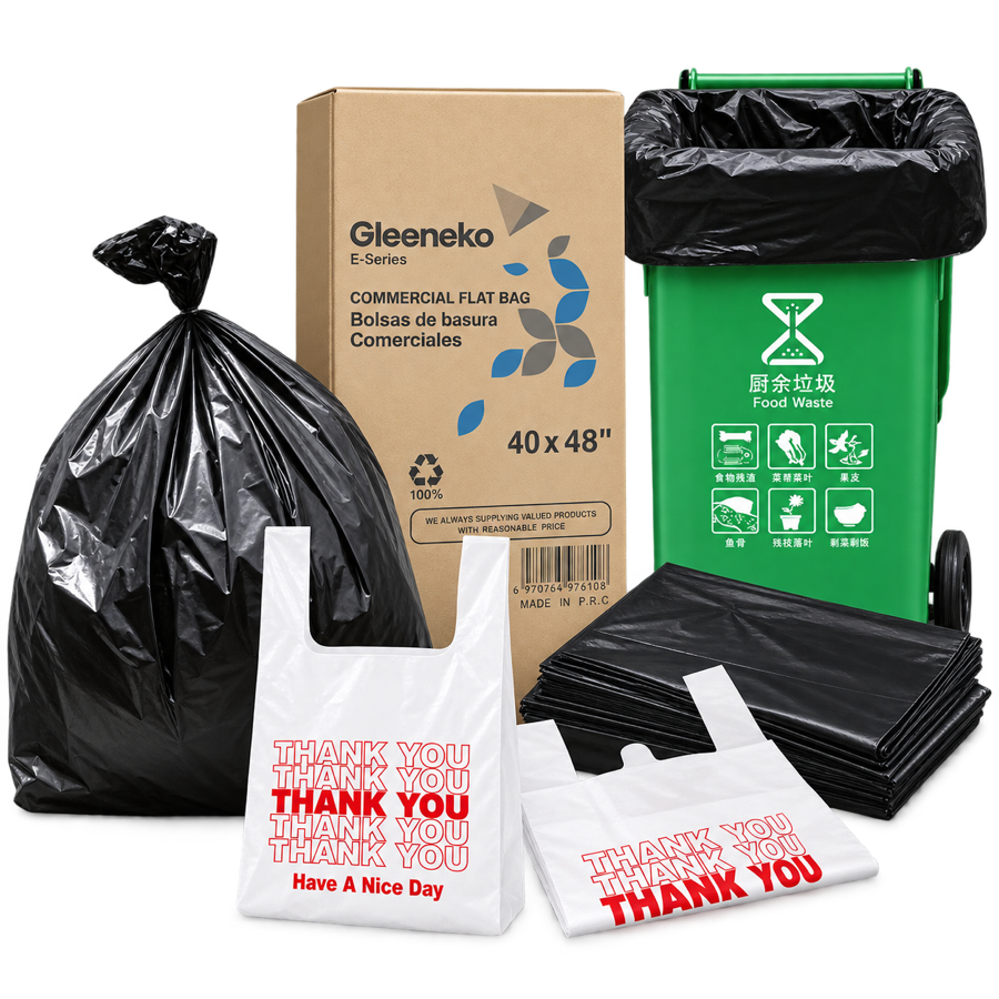 BAYPLUS commercial trash bags, can liners and carryout bag assortment